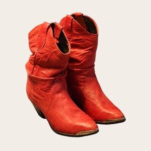 Women Vintage Leather Red Midcalf Cowboy Boots Size 7M